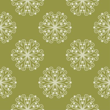 Zeytin yeşil zemin üzerine beyaz çiçek tasarım. Tekstil ve duvar kağıtları için seamless modeli