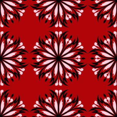 Çiçek sorunsuz arka plan. Kırmızı siyah ve beyaz çiçek deseni. Duvar kağıtları ve tekstil tasarımı için