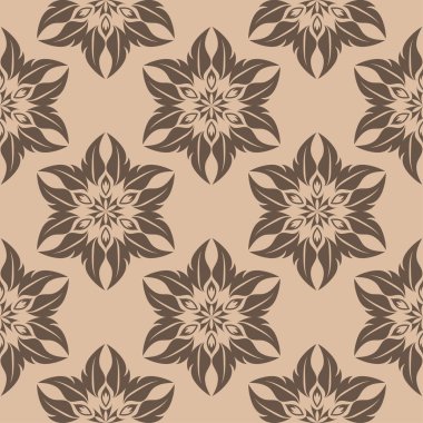 Bej renkli arka plan üzerinde kahverengi çiçek süsleme. Tekstil ve duvar kağıtları için seamless modeli