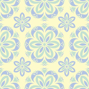 Çiçek seamless modeli. Bej renkli arka plan duvar kağıtları, Tekstil ve kumaş için mavi ve yeşil ışık çiçek öğeleri ile