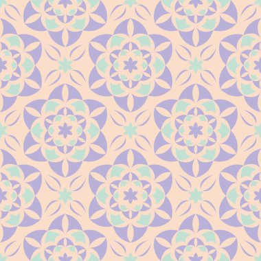 Çiçek seamless modeli. Bej renkli arka plan duvar kağıtları, Tekstil ve kumaş için mor ve mavi çiçek öğeleri ile