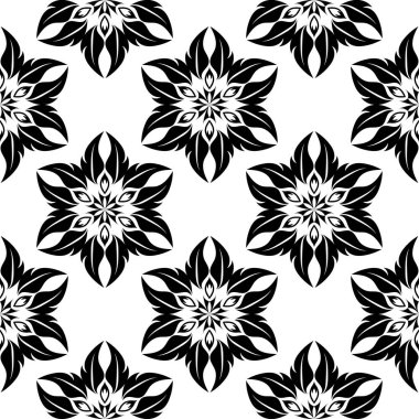 Beyaz arka planda siyah çiçek süsleme. Tekstil ve duvar kağıtları için seamless modeli