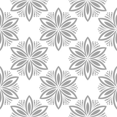 Beyaz arka plan üzerine açık gri çiçek tasarım. Tekstil ve duvar kağıtları için seamless modeli