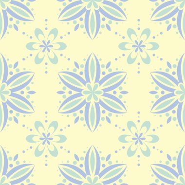 Çiçek desenli sorunsuz arka plan. Bej renkli arka plan duvar kağıtları, Tekstil ve kumaş için mavi ve yeşil ışık çiçek öğeleri ile