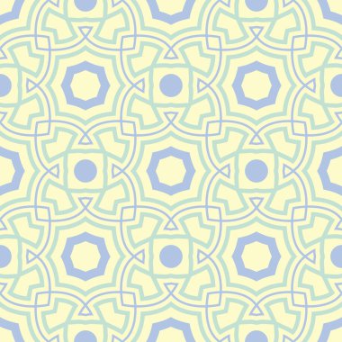 Geometrik seamless modeli. Bej renkli arka plan duvar kağıtları, Tekstil ve kumaş için mavi ve yeşil öğeleri ile
