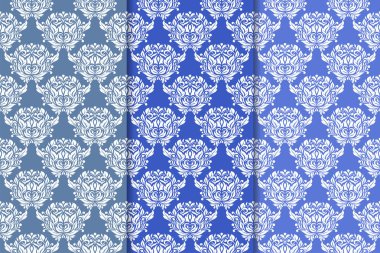 Çiçek süsler kümesi. Mavi dikey Dikişsiz desen. Duvar kağıdı arka plan