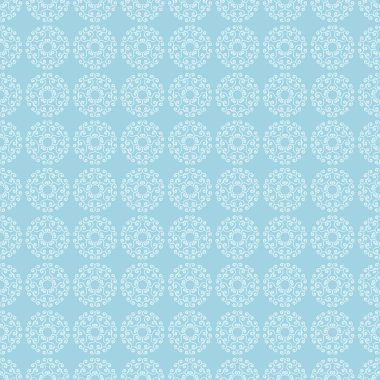 Mavi zemin üzerine beyaz çiçek süsleme. Tekstil ve duvar kağıtları için seamless modeli