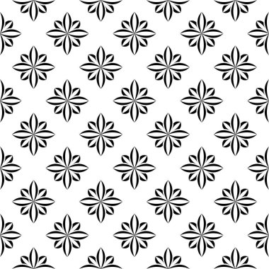 Kesintisiz beyaz zemin üzerine siyah çiçek süsleme. Tekstil ve duvar kağıtları için seamless modeli