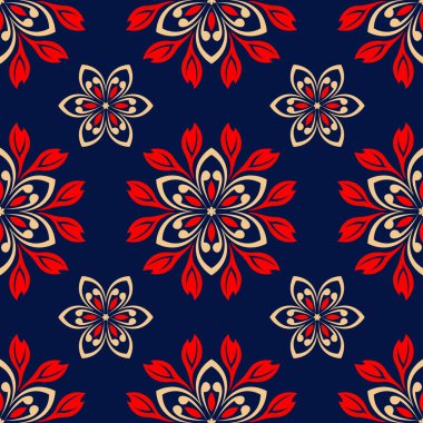 Çiçek seamless modeli. Duvar kağıtları, Tekstil ve kumaş için renkli kırmızı ve mavi arka plan