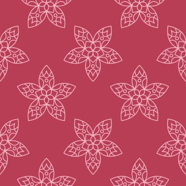 Kırmızı zemin üzerine çiçek süsleme. Tekstil ve duvar kağıtları için seamless modeli