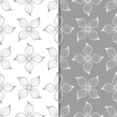 Beyaz ve gri çiçek arka planlar. Tekstil ve duvar kağıtları için dikişsiz desen seti