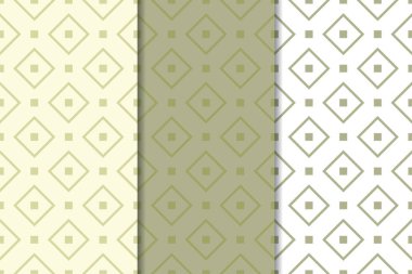 Zeytin yeşili ve beyaz geometrik süsler. Web, Tekstil ve duvar kağıtları için dikey Dikişsiz desen seti