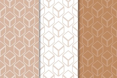 Kahverengi ve beyaz geometrik süsler. Web, Tekstil ve duvar kağıtları için dikişsiz desen seti