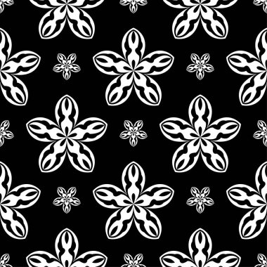 Siyah ve beyaz çiçek süsleme. Tekstil ve duvar kağıtları için seamless modeli
