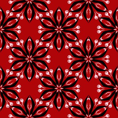 Çiçek sorunsuz arka plan. Kırmızı siyah ve beyaz çiçek deseni. Duvar kağıtları ve tekstil tasarımı için