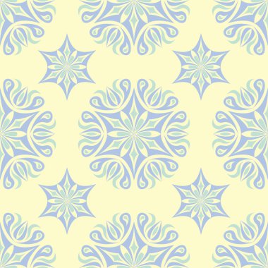 Çiçek seamless modeli. Bej renkli arka plan duvar kağıtları, Tekstil ve kumaş için mavi ve yeşil ışık çiçek öğeleri ile