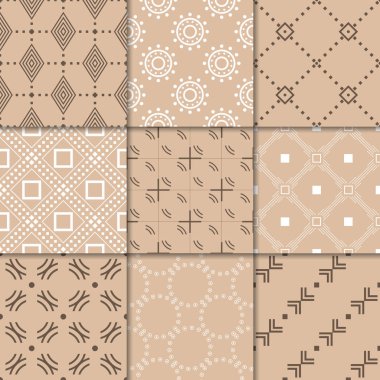Kahverengi Bej geometrik süsler. Web, Tekstil ve duvar kağıtları için dikişsiz desen koleksiyonu