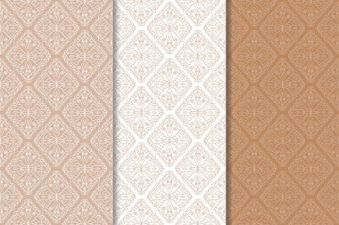 Web, Tekstil ve duvar kağıtları için geometrik Dikişsiz desen kahverengi ve beyaz set
