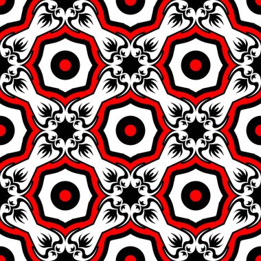 Çiçek seamless modeli. Duvar kağıtları, Tekstil ve kumaş için siyah kırmızı ve beyaz arka plan.