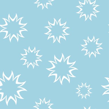 Mavi zemin üzerine beyaz çiçek süsleme. Tekstil ve duvar kağıtları için seamless modeli