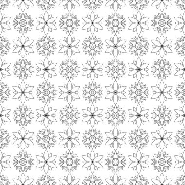 Siyah ve beyaz çiçekli süsler. Tekstil ve duvar kağıtları için seamless modeli