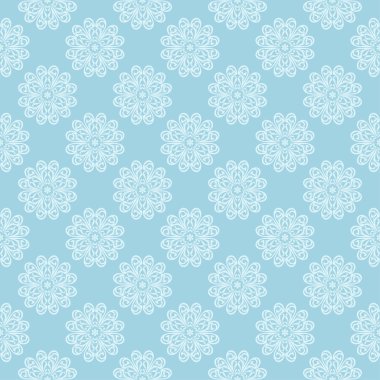 Mavi zemin üzerine beyaz çiçek desenli. Tekstil ve duvar kağıtları için sorunsuz süsleme