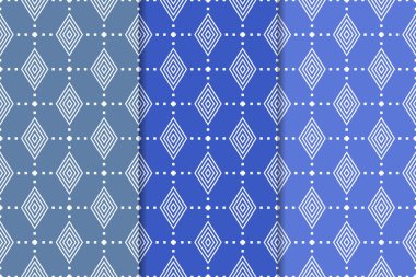 Mavi geometrik süsler. Web, Tekstil ve duvar kağıtları için dikey Dikişsiz desen seti