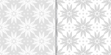 Işık gri ve beyaz çiçekli süsler. Tekstil ve duvar kağıtları için dikişsiz desen seti