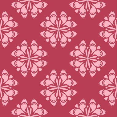 Kırmızı zemin üzerine çiçek süsleme. Tekstil ve duvar kağıtları için seamless modeli