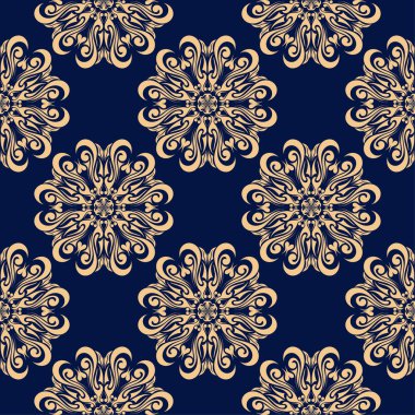 Koyu mavi zemin üzerine altın çiçek öğe. Tekstil ve duvar kağıtları için seamless modeli