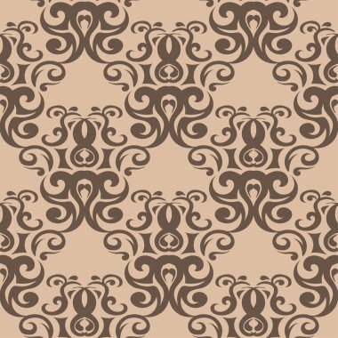 Bej renkli arka plan üzerinde kahverengi çiçek tasarım. Tekstil ve duvar kağıtları için seamless modeli