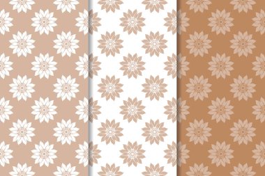 Kahverengi çiçek arka planlar. Tekstil ve duvar kağıtları için dikişsiz desen seti