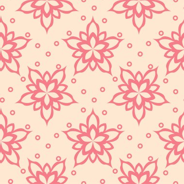 Kırmızı ve bej çiçekli süs. Tekstil ve duvar kağıtları için seamless modeli