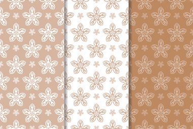 Kahverengi çiçek süsler. Tekstil ve duvar kağıtları için dikey Dikişsiz desen seti
