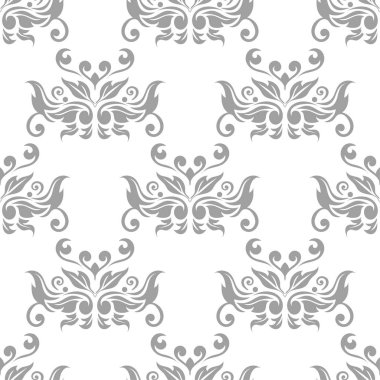 Beyaz arka plan üzerine açık gri çiçek süsleme. Tekstil ve duvar kağıtları için seamless modeli