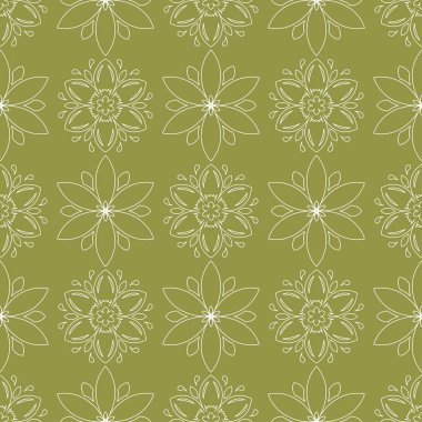 Beyaz çiçek zeytin yeşil zemin üzerine. Tekstil ve duvar kağıtları için seamless modeli