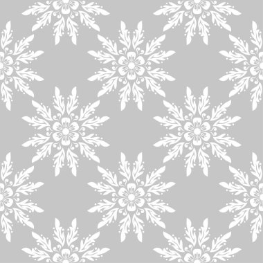 Gri arka plan üzerinde beyaz çiçek süsleme. Tekstil ve duvar kağıtları için seamless modeli