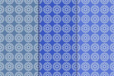 Mavi çiçekli süs tasarım kümesi. Duvar kağıtları ve kumaşlar için dikey Dikişsiz desen