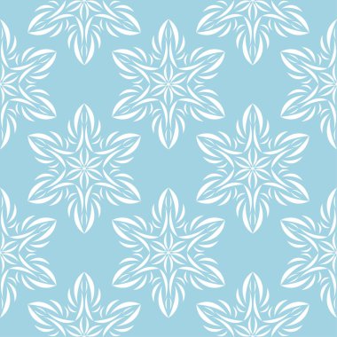 Mavi zemin üzerine beyaz çiçek süsleme. Tekstil ve duvar kağıtları için seamless modeli