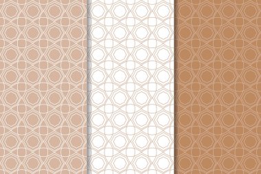 Kahverengi ve beyaz geometrik süsler. Web, Tekstil ve duvar kağıtları için dikişsiz desen seti