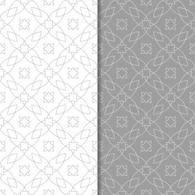 Gri ve beyaz geometrik süsler. Web, Tekstil ve duvar kağıtları için dikişsiz desen seti