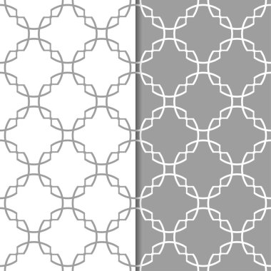 Geometrik süsler kümesi. Gri ve beyaz Dikişsiz desen web, Tekstil ve duvar kağıtları için