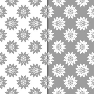 Beyaz ve gri çiçek arka planlar. Tekstil ve duvar kağıtları için dikişsiz desen seti