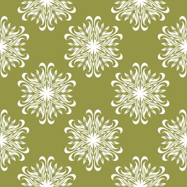 Zeytin yeşil zemin üzerine beyaz çiçek tasarım. Tekstil ve duvar kağıtları için seamless modeli