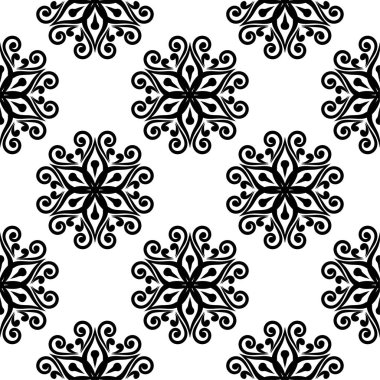 Beyaz arka planda siyah çiçek süsleme. Tekstil ve duvar kağıtları için seamless modeli