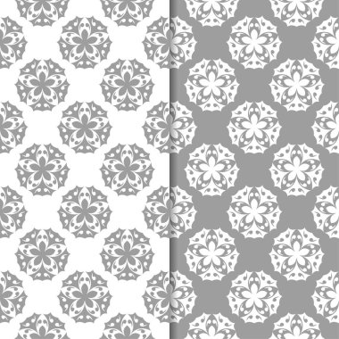 Beyaz ve gri çiçek arka planlar. Tekstil ve duvar kağıtları için dikişsiz desen seti