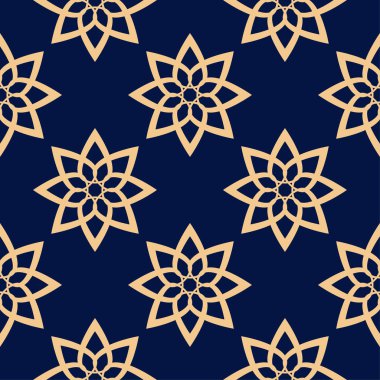 Mavi zemin üzerine altın çiçek. Tekstil ve duvar kağıtları için seamless modeli