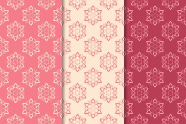 Kırmızı çiçekli süsler kümesi. Kiraz pembe dikey Dikişsiz desen. Duvar kağıdı arka plan