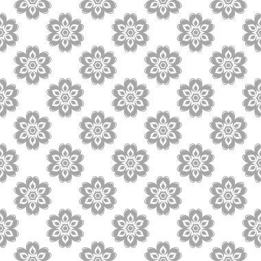 Beyaz arka plan üzerine açık gri çiçek süsleme. Tekstil ve duvar kağıtları için seamless modeli