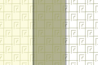 Zeytin yeşili ve beyaz geometrik süsler. Web, Tekstil ve duvar kağıtları için dikey Dikişsiz desen seti